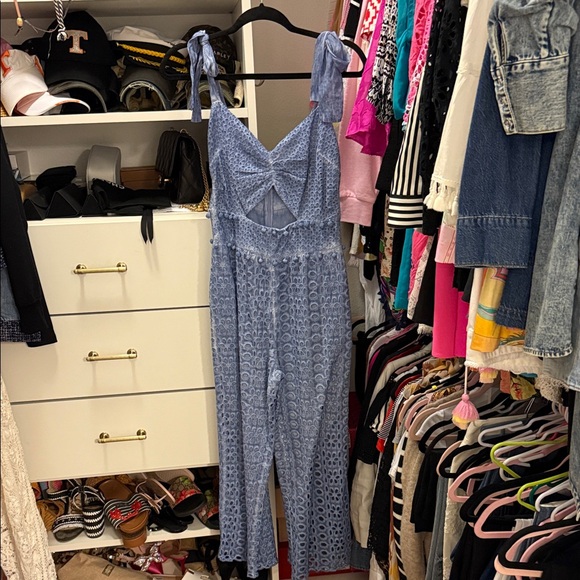Saylor Blue Lace Jumpsuit - Picture 3 of 4